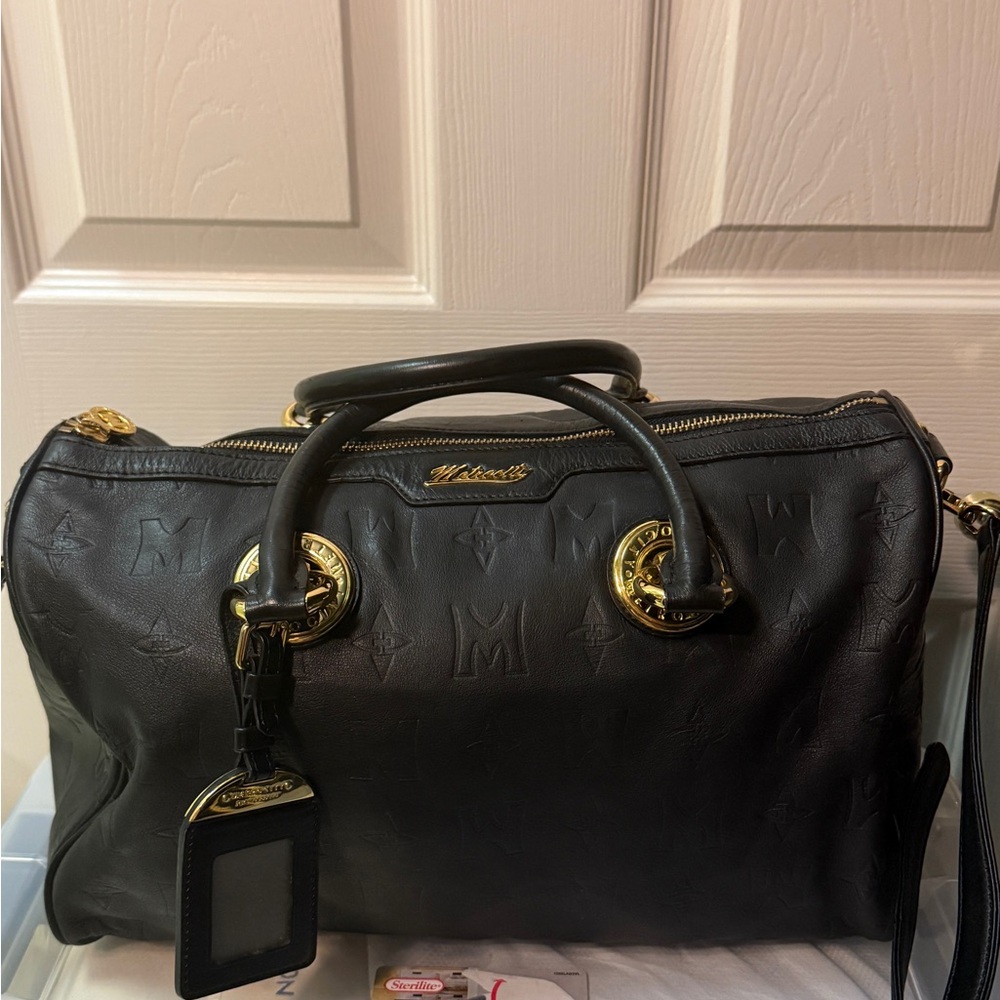 MetroCity Monogram Tote with Shoulder Strap- Leather- EUC - Made in Italy